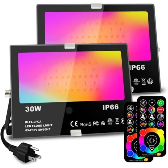 30W Led FloodLight Outdoor 300W Equivalent,Color Changing RGB Lights with Remote - Picture 1 of 7